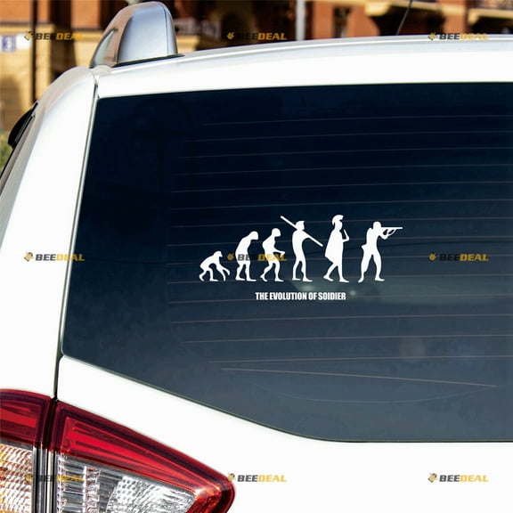 The Evolution of Soldier Funny US Army Military Sticker Decal Vinyl - White 8" - For Car Boat Laptop Cup No Background Die-cut