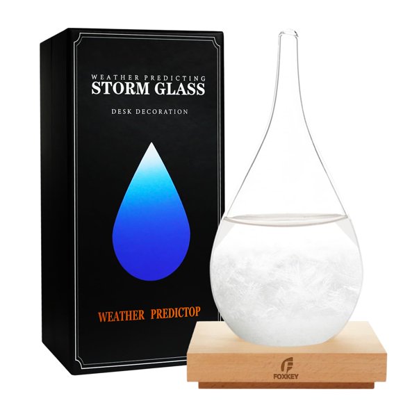 Predictor del tiempo Storm Glass FOXKEY de 19 cm con base de madera