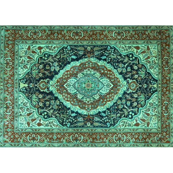 Ahgly Company Indoor Rectangle Persian Turquoise Blue Traditional Area Rugs, 6' x 9'