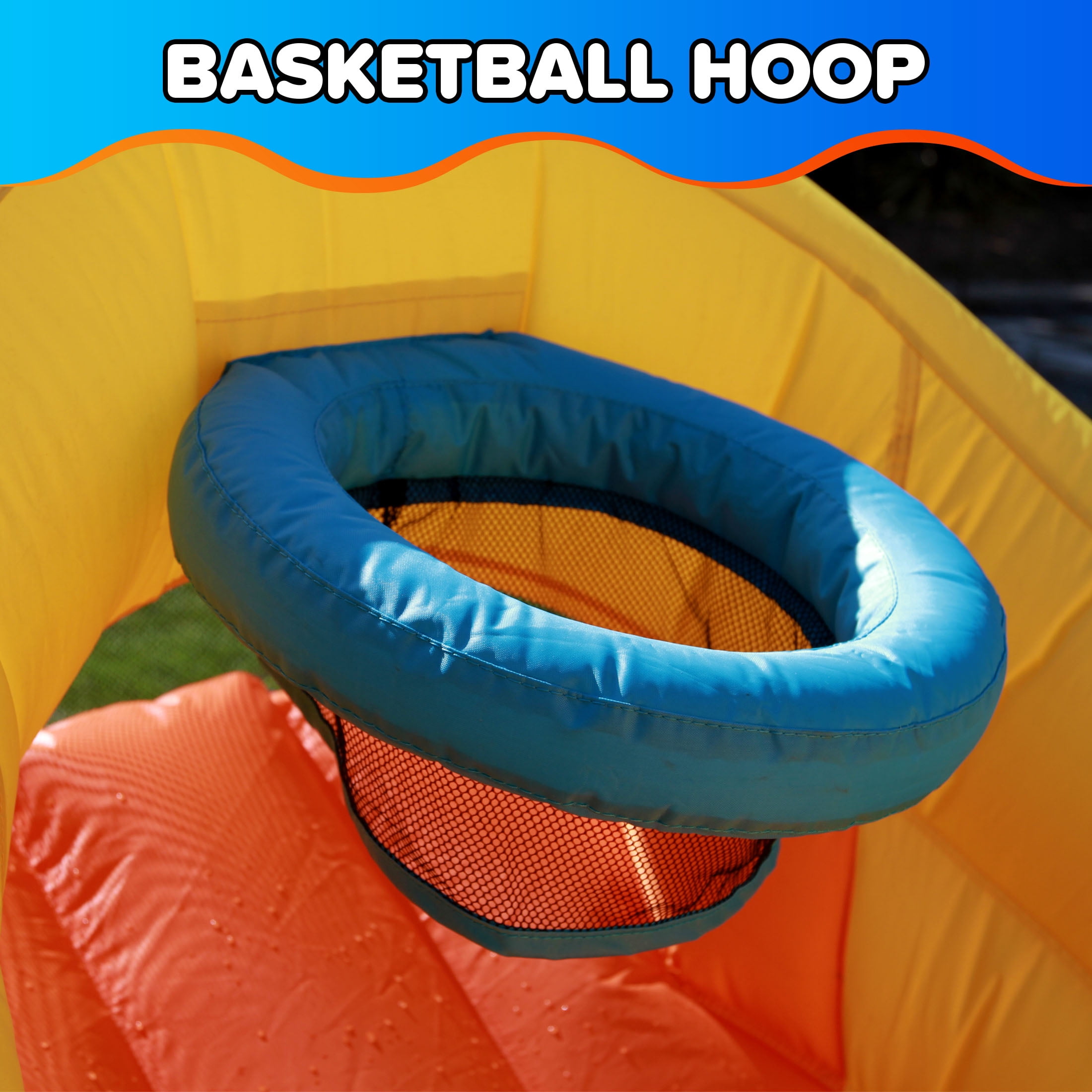 Sportspower Half Pipe Inflatable Water Slide Bounce House with Basketball Hoop, Kids Backyard Outdoor Play Water Park Bouncer with Splash Pool & Blower, Heavy Duty, Ages 3–12