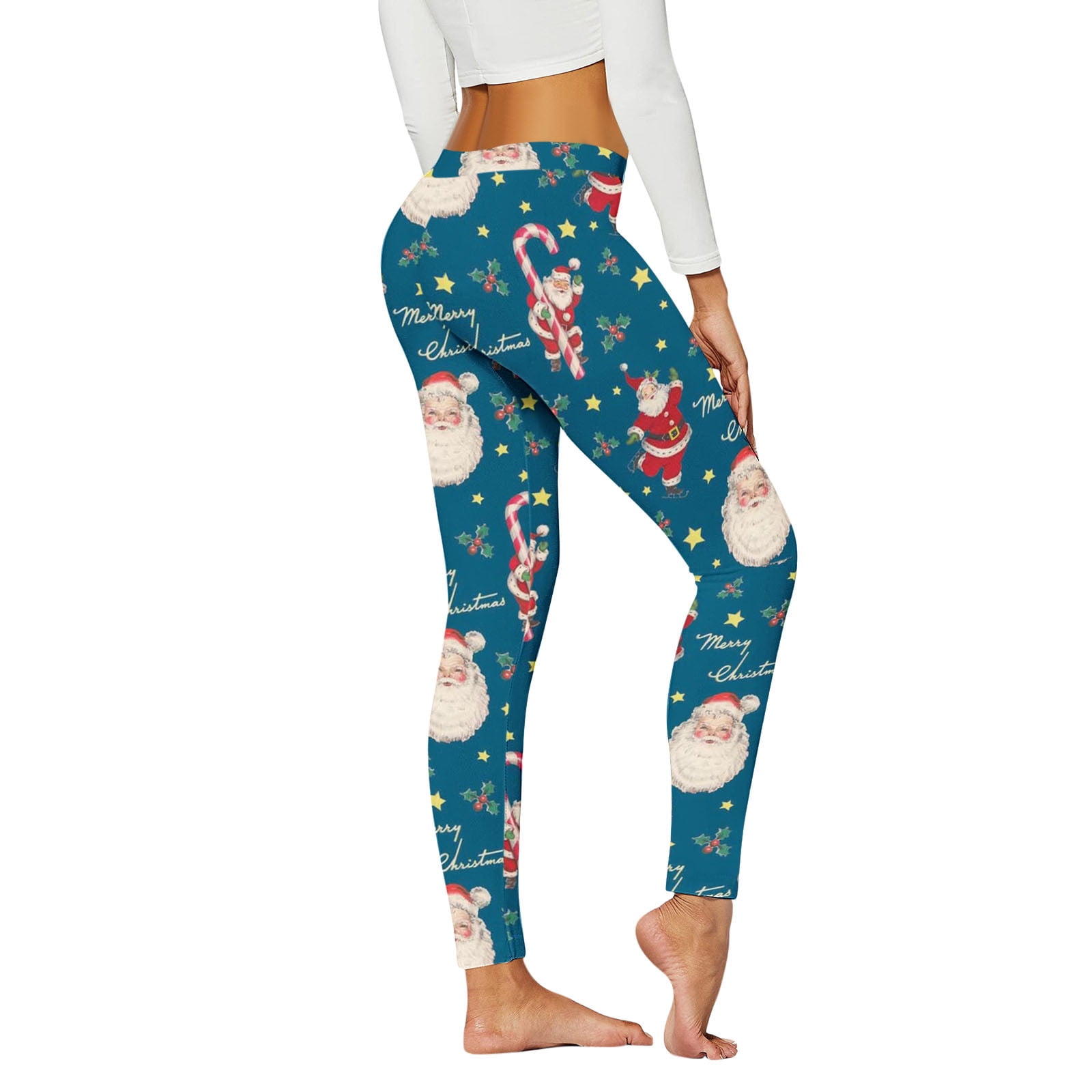 Christmas Leggings Women, Red Xmas Holiday Candy Cane Printed Yoga Pan –  Starcove Fashion