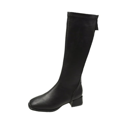 EQWLJWE 2022 Booties for Women s Shoes Pointed Toe Mid-heel High-top Knight Boots Imitation Leather Boots Deals Discount Clearance