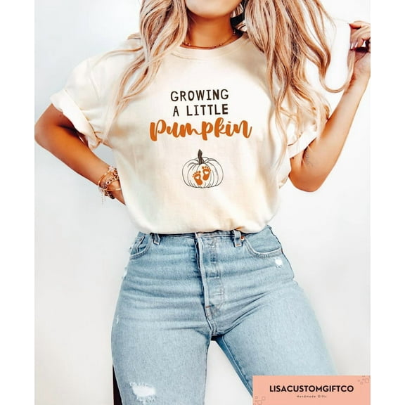 Velto Growing a Little Pumpkin T-Shirt Fall Maternity Graphic Tee for Pregnancy Announcement and Thanksgiving Outfits, Full Size S-5XL