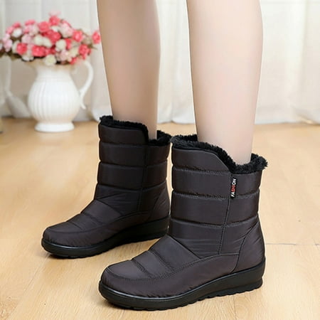 

Women Winter Waterproof Anti-Slip Plush Lining Mid Calf Snow Boots Warm Shoes