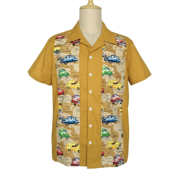 Printed Panel Cuban Collar Hawaii Shirts