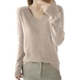 thumbnail image 2 of VgaVtl Ladies Sweaters Long Sleeve V-Neck Womens Fall Sweaters Regular Lightweight Layering Solid Color Beige Sweaters, 2 of 3