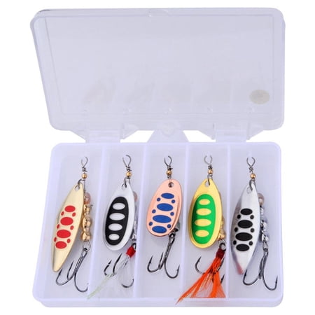 Youthyao 5Pcs Spinnerbait Fishing Tackle Metal Cast Jigging Spoon Lures Hard Spinner Baits with Treble Hook Sinking Fishing Baits