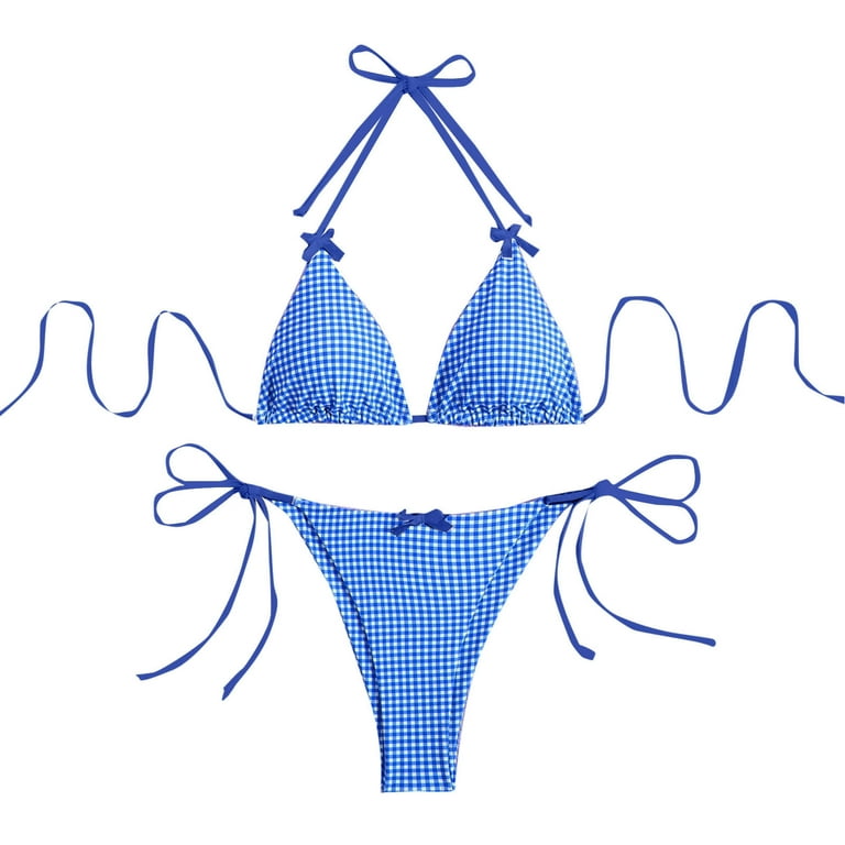 ZQGJB Women's 2 Piece Y2K Gingham Print Bow Front Bikini Halter