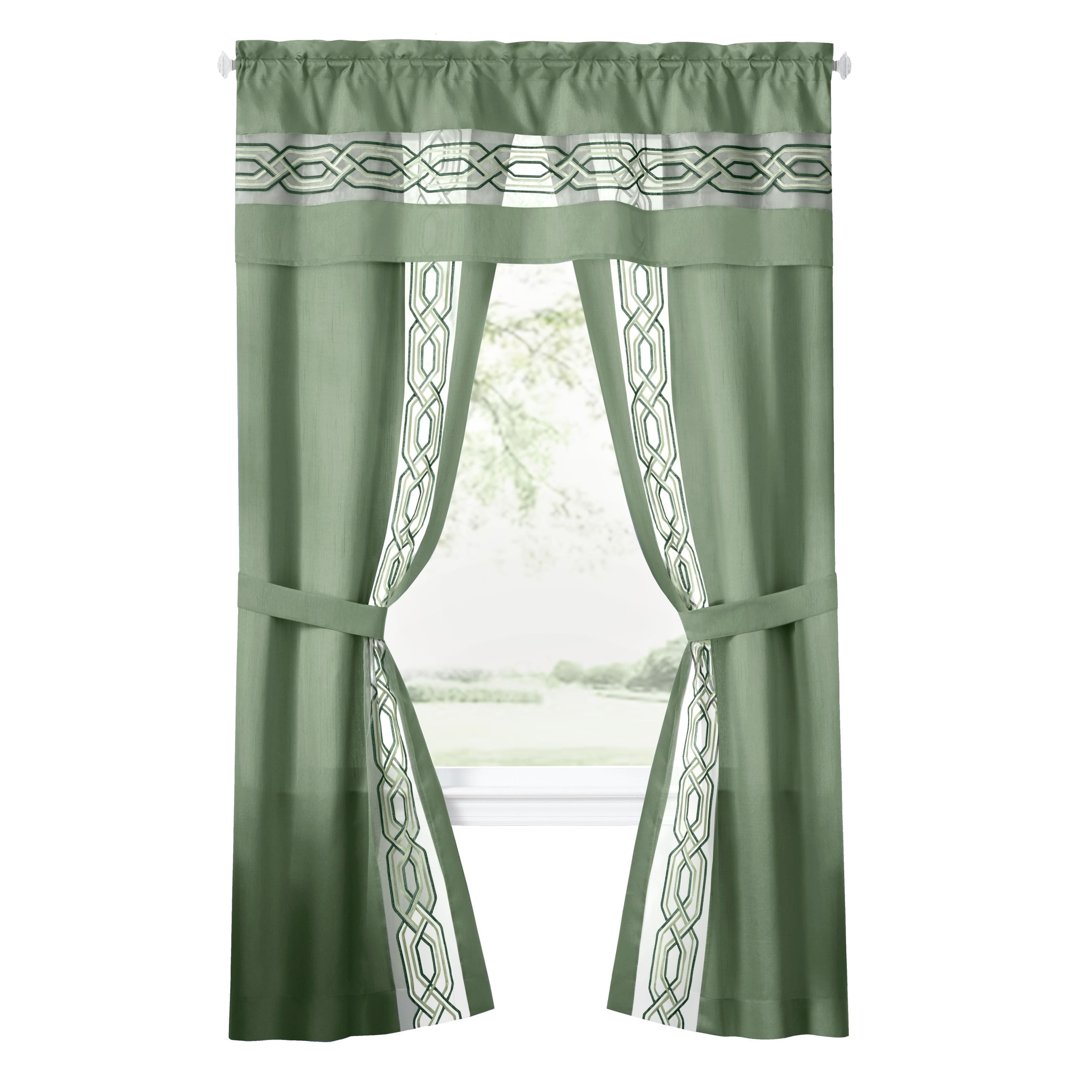 Achim Paige Rod Pocket 5 Piece Light Filtering Curtain Set, Green, 55" x 84"