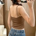 thumbnail image 3 of dazeni Bulit in Bra Tank Tops for Women Double Lined Padded Cami Scoop Neck Spaghetti Straps Basic Undershirts Coffee Free Size, 3 of 8