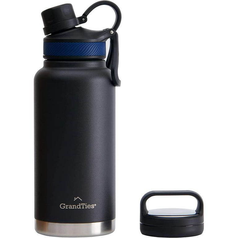 2 Lids Sports Stainless Steel Water Bottle– 32oz, Reusable Wide Mouth  Vacuum Insulated Water Bottles, Travel Metal Canteen, Coldest Water bottle  for Men and Women– Midnight Black 