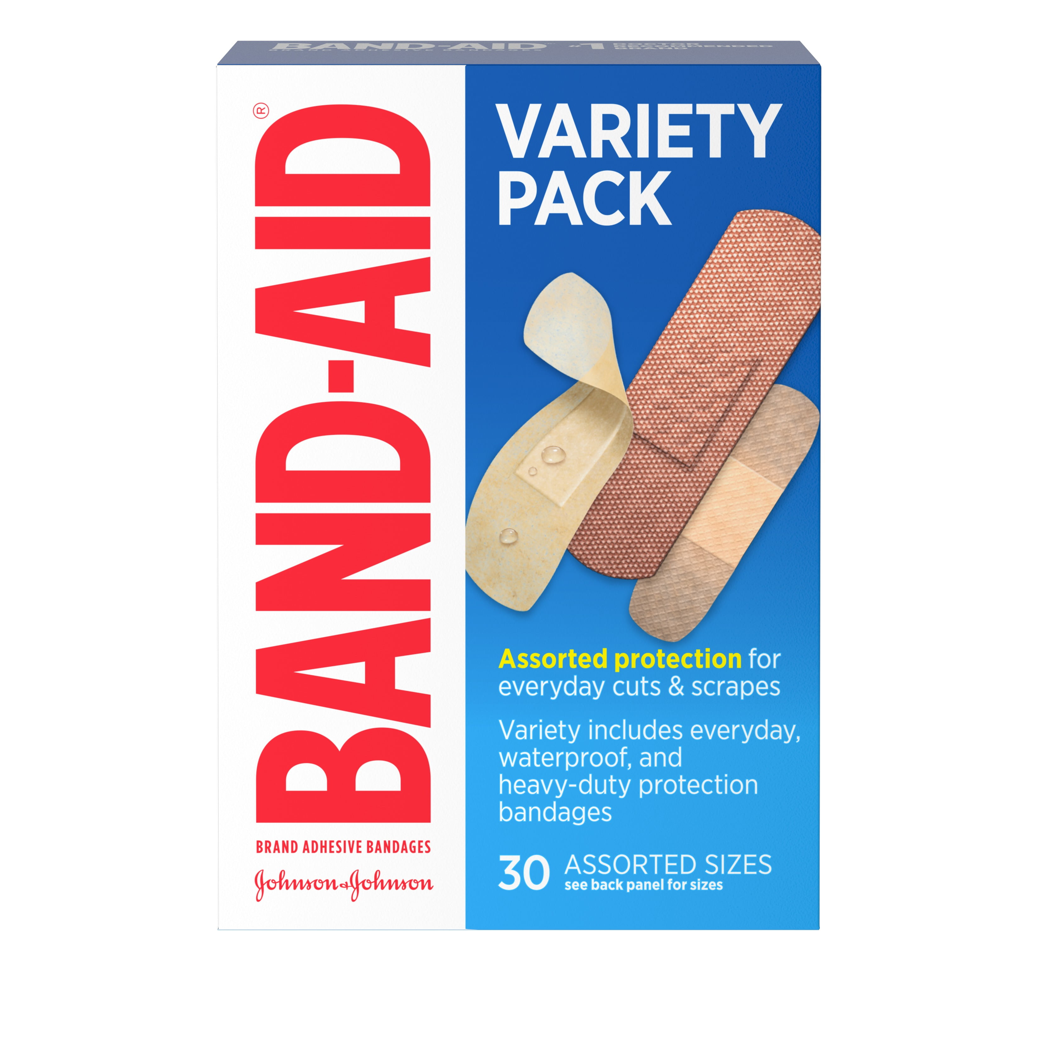Band-Aid Brand Adhesive Bandages Variety Pack, Assorted Sizes, 30 ct (Pack of 3)