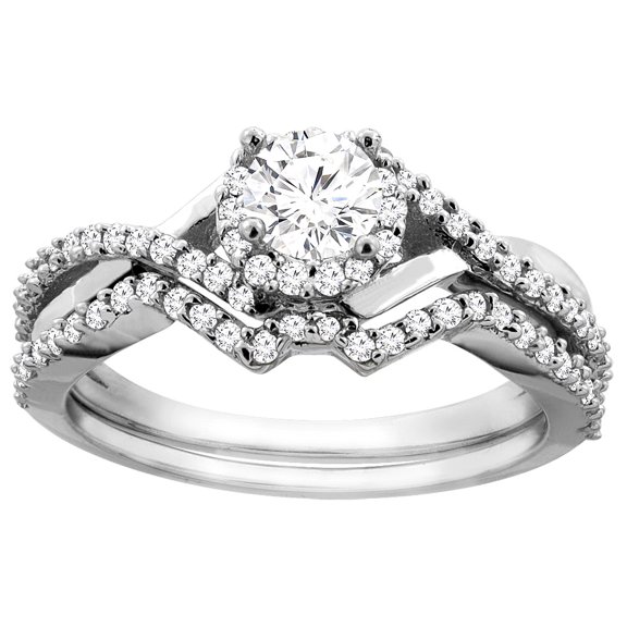 14K White Gold 0.68 cttw. Round Diamond 2-piece Bridal Ring Set, size 5