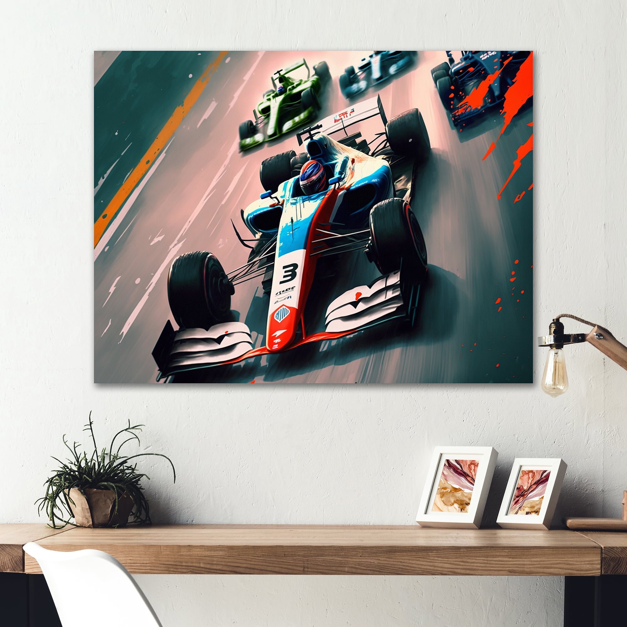Designart Formula Car Racing V Canvas Wall Art