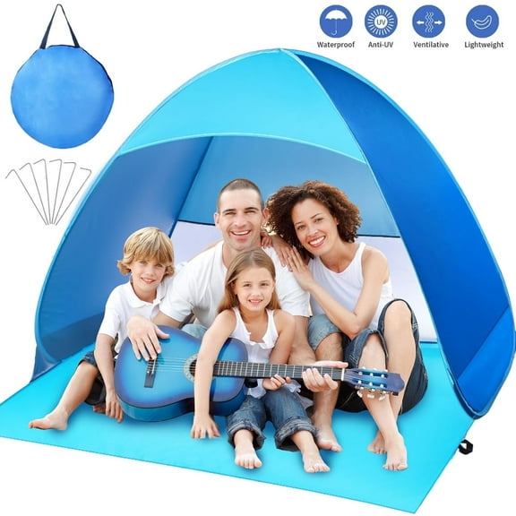 Beach Tent, Anti-UV Pop Up Sun Shade Shelter Beach Tent With Carry Bag for 2-3 Person, Automatic Easy Setup Beach Canopy Cabanas for Sand Camping Fishing Picnic Touring Hiking Garden, Blue
