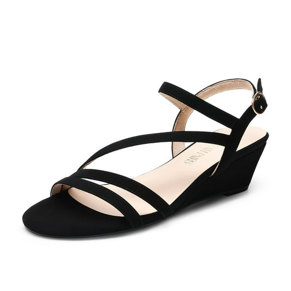 DREAM PAIRS Strappy Wrapped Dressy Wedge Sandals, Comfortable  Sparkly Rhinestone Ankle Strap Mid Heel Wedges Casual Summer, Open Toe Evening Dress Wedding Dance Shoes