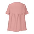 thumbnail image 6 of Cotton Linen Cute Summer Tops Ruffle Short Sleeve V Neck Pleated T Shirts for Women Loose Fit Solid Casual Tees (Medium, Pink), 6 of 7
