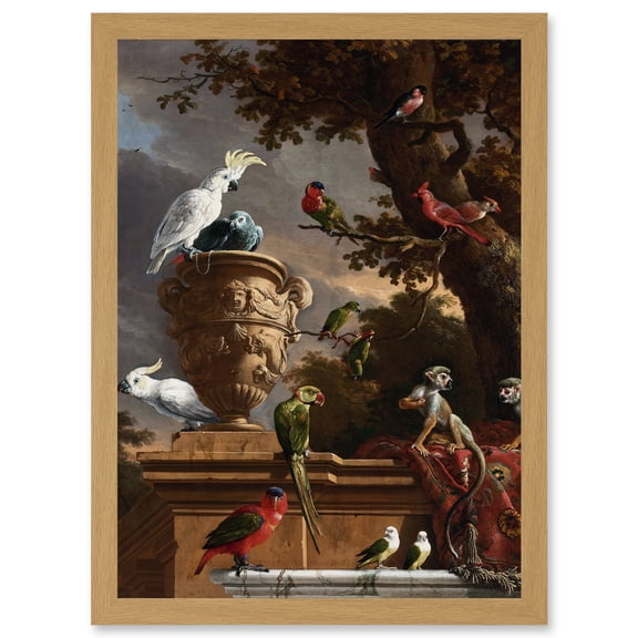Hondecoeter Menagerie Exotic Birds Parrots Painting Artwork Framed Wall Art Print A4