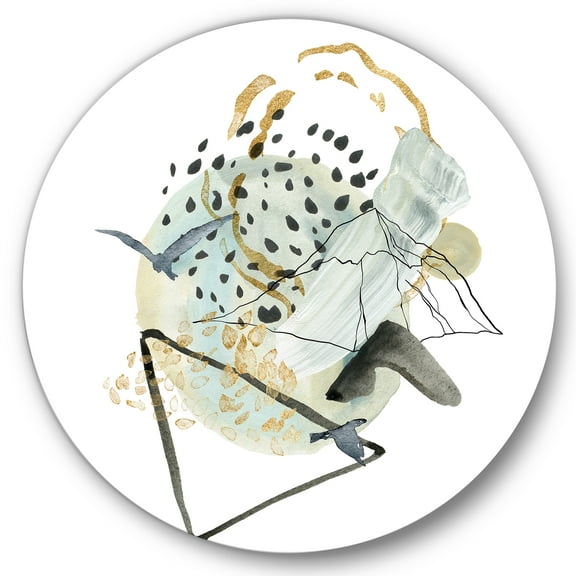 Designart 'Mountain Bird With Gouache Of Abstract Landscape' Modern Circle Metal Wall Art 36x36 - Disc of 36