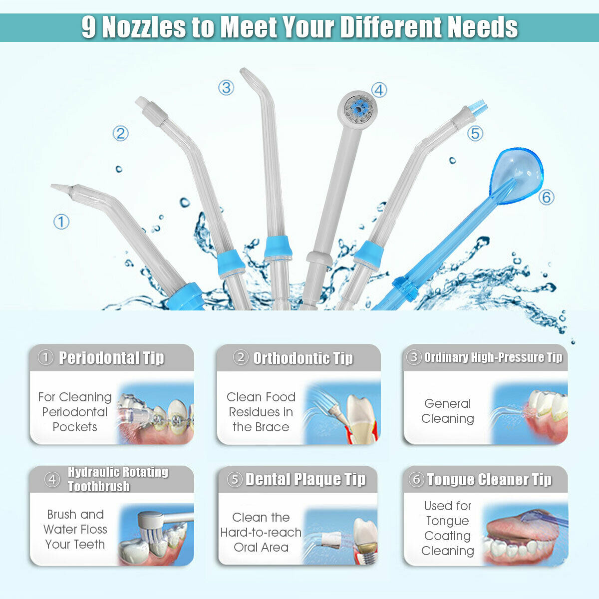 600ML Power Dental Flosser Oral Irrigator w/ 9 Jet Tips & 10 Pressure