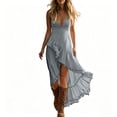 thumbnail image 2 of ClodeEU Women's Spaghetti Strap Irregular Ruffle Hem Boho Maxi Dress,Asymmetrical Flowy Beach Sundress Light Blue,Women's Plus XXXL, 2 of 6