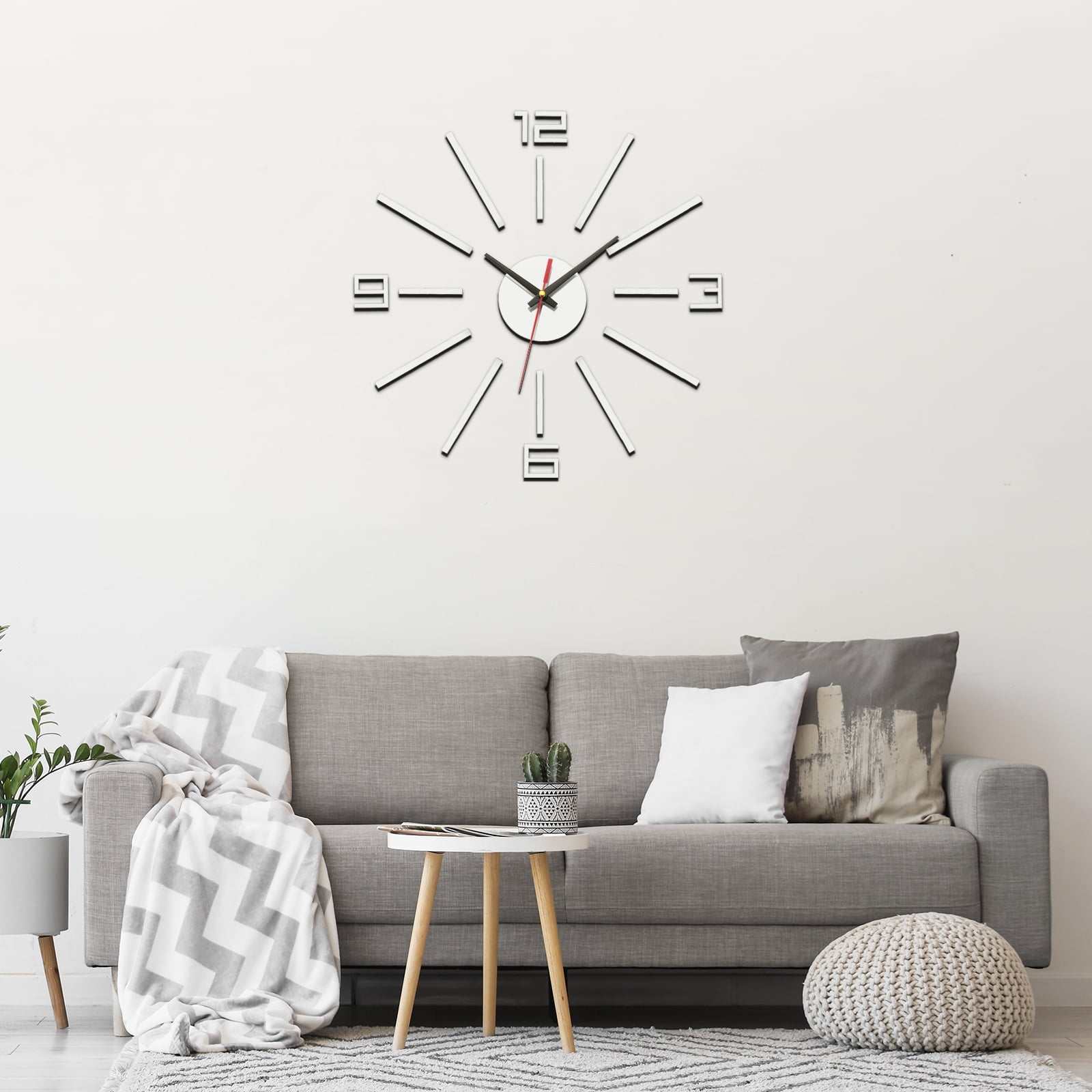 Uxcell 40-70cm Modern Frameless DIY Wall Clock, Large Mirror Acrylic Arabic Numeral, Oversized Vintage Clock, Silent Quartz Movement Battery Operated for Office Home Decor, Pink