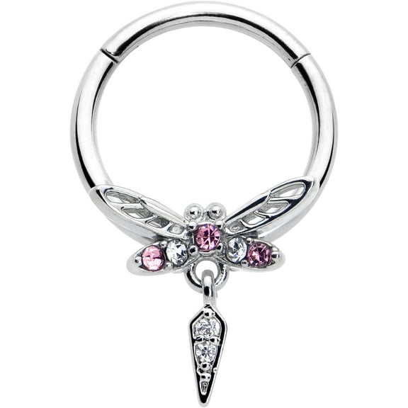 Body Candy 16G 316L Stainless Steel Hinged Segment Ring Seamless Cartilage Nipple Ring Swank Dragonfly Dangle Nose Hoop 3/8"