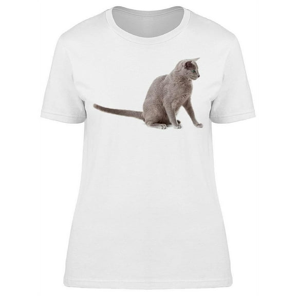 Observant Russian Blue Cat T-Shirt Women -Image by Shutterstock, Female 3X-Large