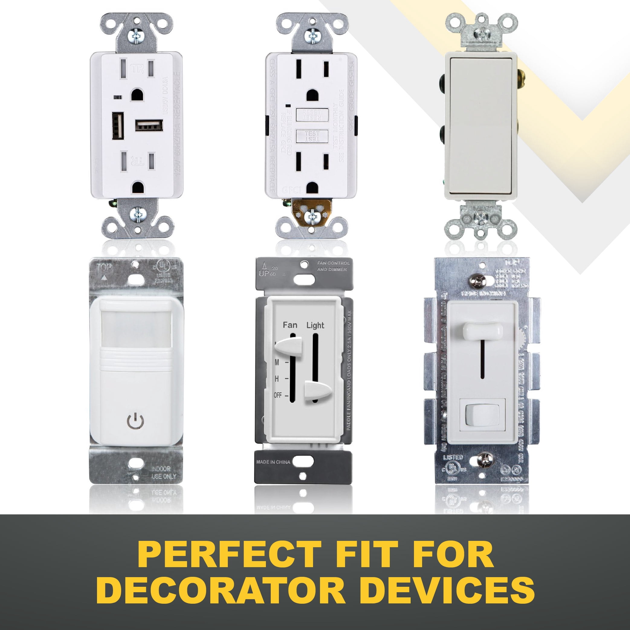 Faith 1-Gang Decorator Screwless Wall Plates Child Safe Outlet Covers, 4.68"H x 2.93" L, Fits GFCI, USB Receptacle, Dimmers, and Lighting Controls, ETL Listed, White, 120-Pack