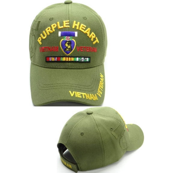 US Military Purple Heart Vietnam Veteran Green Adjustable Baseball Hat Cap
