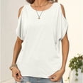 thumbnail image 5 of Gibobby Camisetas Mujer Manga Corta Camiseta manga corta con cuello redondo y hombros descubiertos color sólido a la moda para mujer(Blanco,G), 5 of 5