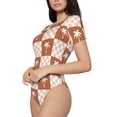 thumbnail image 2 of The Xecao Brown Palms Women's Crew Neck Body Suit, a short-sleeved bodysuit and basic swimsuit, both comfort and style for dating and daily life, 2 of 9