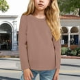 thumbnail image 2 of Gubotare Long Sleeve Shirts for Boys Boys Long Sleeve Shirts Kids Fashion Crewneck Side Slit Tops Tees,Coffee 8-9 Years, 2 of 7