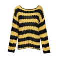 thumbnail image 4 of Odeerbi Sweaters For Women Fall Winter Sweaters Bee Color Matching 2025 New Ruffle Edge Contrast Color Loose Outer Wear Pullover Knitted Top Yellow, 4 of 9