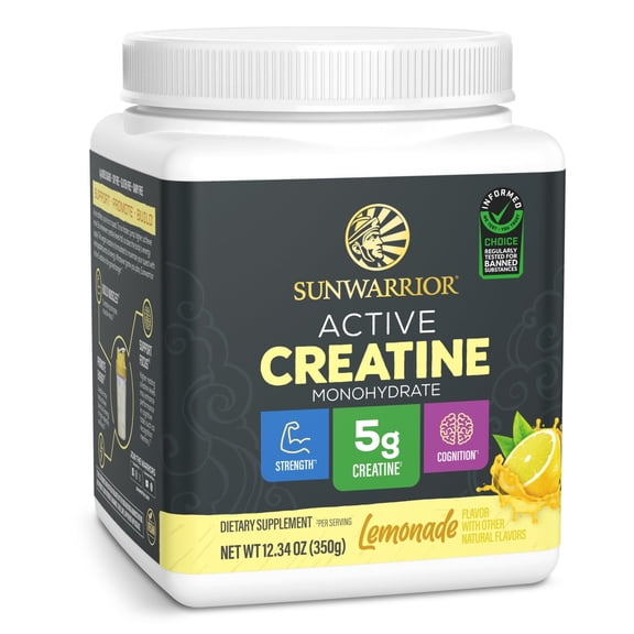 Sunwarrior Vegan Creatine Monohydrate Preworkout Powder, Lemonade, 12 34 oz
