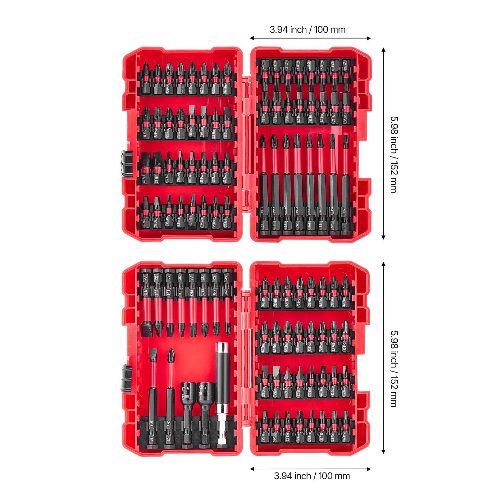KFFKFF 101-Piece Screwdriver Bit Set with Magnetic Phillips, Pozidriv, Slotted, Square, Torx, Hex Bits, Hex Nut Sockets, Extension Rod, Durable S2 Alloy Steel, Blackened Finish, Includes Storage Case
