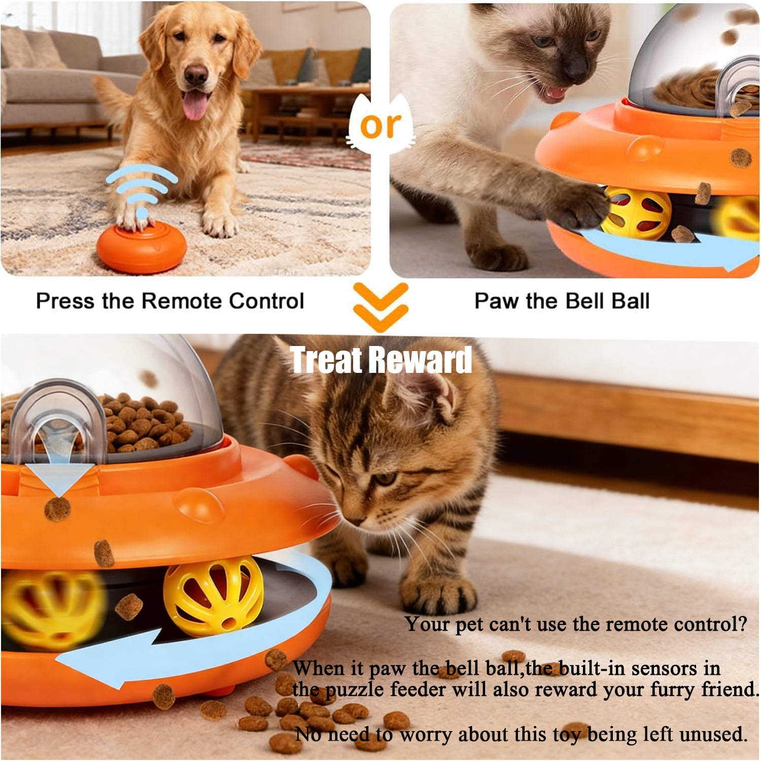 URRU Interactive Cat Toys-Automatic Treat Dispenser Toys with Remote Control for Treat Dispensing,Puzzle Toys for Cats & Dogs,Pets IQ Training Gift, Rechargeable Ball Track Toy Slow Feeder