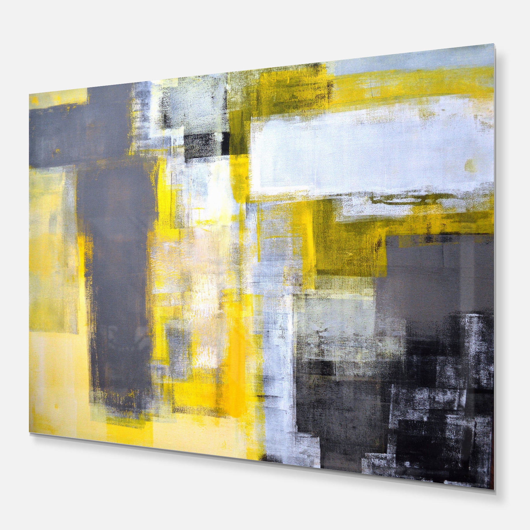 Designart 'Grey and Yellow Blur Abstract ' Abstract Metal Wall Art