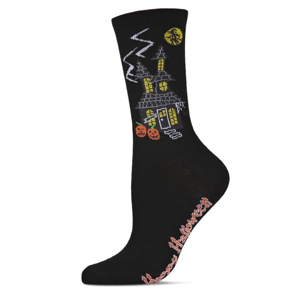 MeMoi Women's Halloween Haunted House Crew Socks - Womens - Female, 9-11, Black