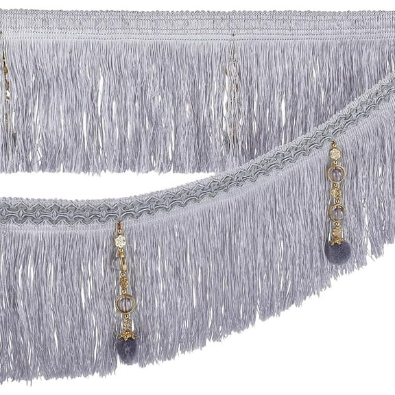 4m/4.4 Yards Dark Gray Fringe Tassel Trim with Beads 6.5 inch Wide Hanging Ball Tassel Fringing Trim Polyester Fringe Trim Ribbon DIY Sewing Crafts Home Decoration