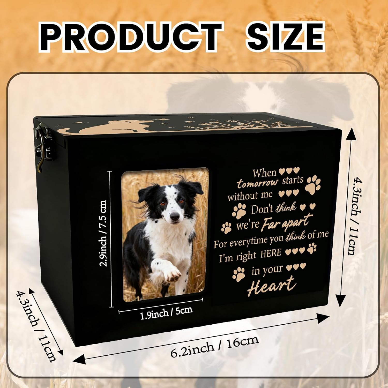Dog Pet Urn Wooden Pet Memorial Box Dog Flower Butterfly Words Pattern Rectangle Storage Containers Cremation Box with oto Frame