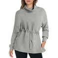thumbnail image 4 of Siilsaa Womens Turtleneck Sweatshirts Drawstring Waist Pullover Tops Loose Fit Long Sleeve Hoodies 2024 Fall Preppy Outfits Grey,2XL, 4 of 5