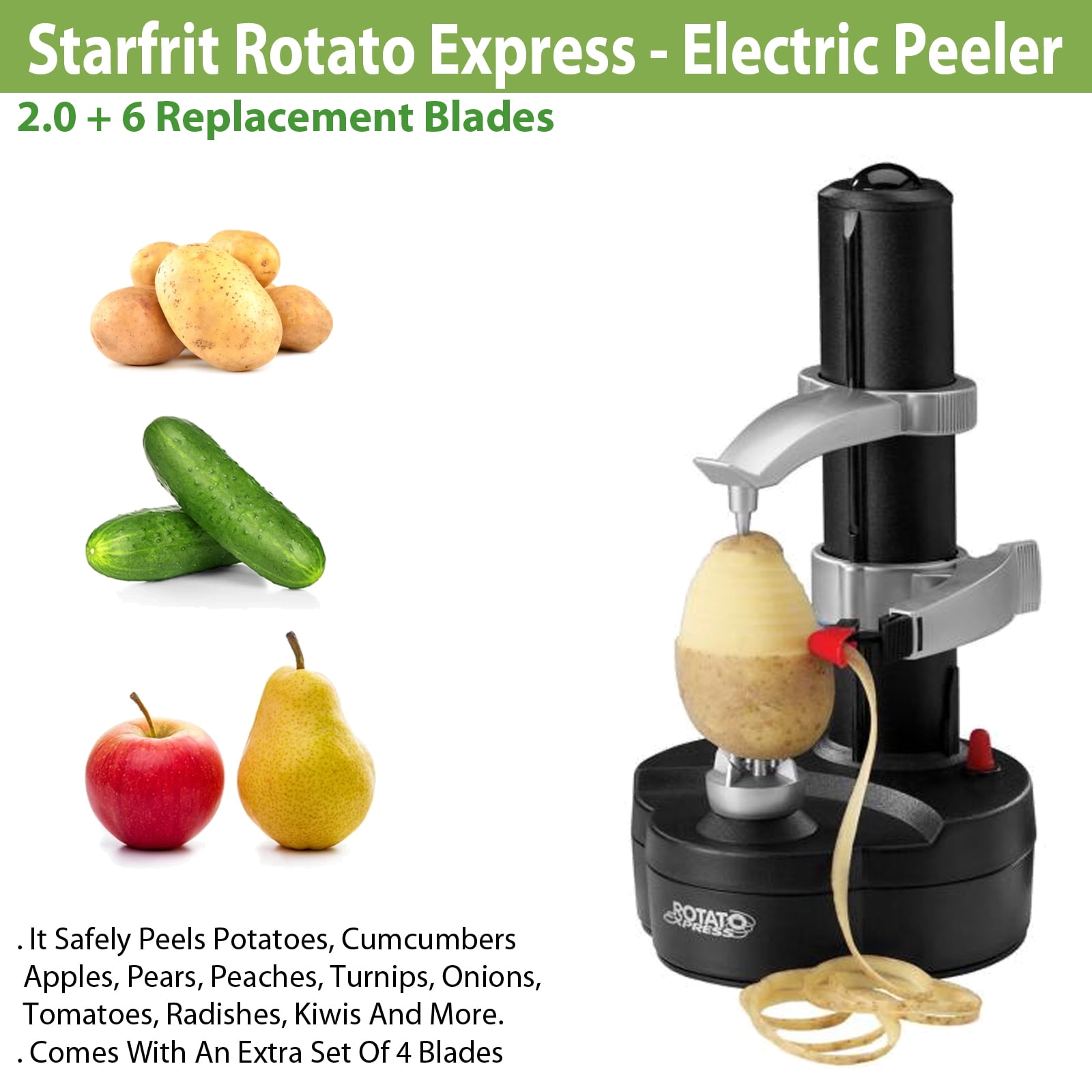  LUCKSTAR Electric Peeler - Rotato Express,Multi-function Fruit  and Vegetable Peeling Machine Planing Knife Corer[2 Extra Blades]: Home &  Kitchen