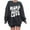 Dark Gray, variant on Fesfesfes Women Flannel Shirt Letter Print Loose Roundneck Long-Sleeved Fleece Oversized Sweatshirt Pullover On Sale