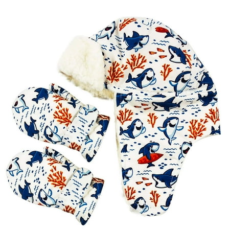 

Bescita Winter Baby Boys Girls Print Waterproof Warmth Velvet Gloves Cap Suit