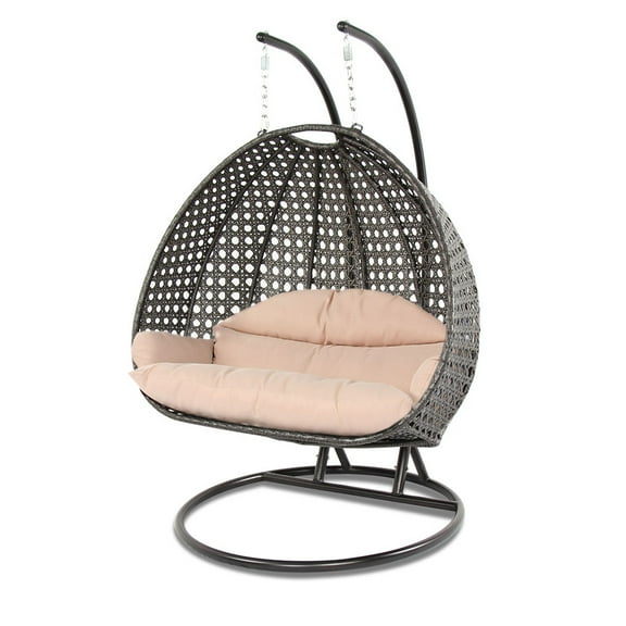 Island Gale Luxury Egg Shape, Hanging, Double Seats; 2 persons Outdoor, Patio, Hanging Wicker Swing Chair (X-Large, Charcoal Chair with Latte Cushion)Frame Color: Bronze or Black Pending Availabily