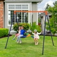 thumbnail image 2 of 45 Inch Saucer Swing with Stand for Kids Outdoor, 440lbs Saucer Swing Set with Heavy-Duty Metal A-Frame and Adjustable Ropes, Round Swing Sets for Backyard, Playground and Park, 2 Seat, 2 of 8