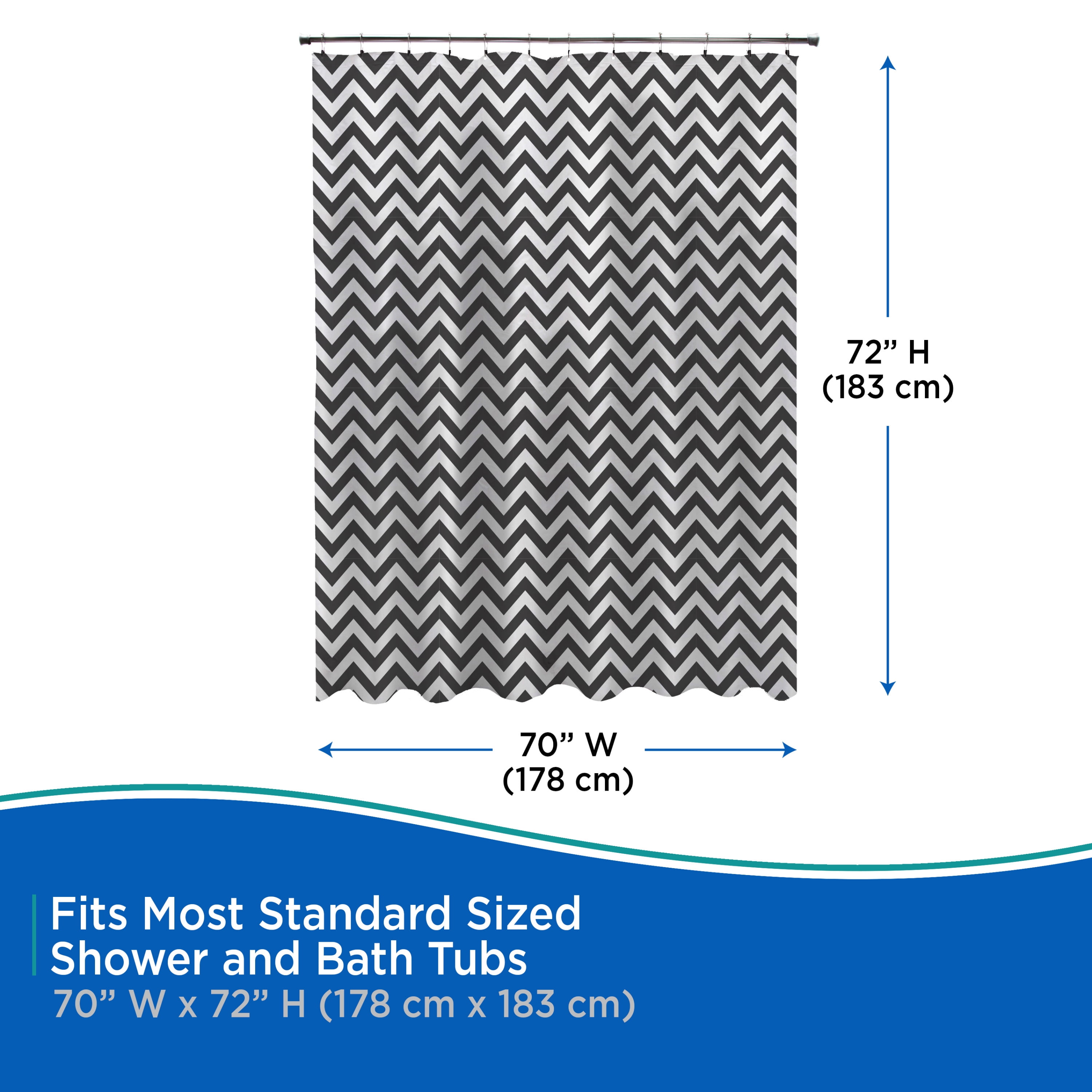Kenney Medium Weight Decorative PEVA Shower Curtain Liner, 70" W x 72" H, Step Up Chevron