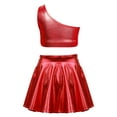 thumbnail image 2 of dPois Ensemble 2 Pcs pour Filles, Haut Court avec Jupe Plissée, Costume de Scène, Uniforme de Cheerleading, Rouge, 8, 2 of 7