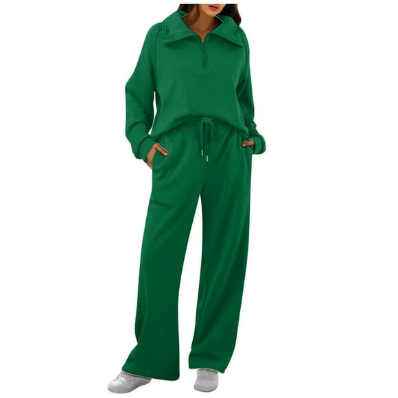 GZWYHT Sets for Women Track Suits for Women Set Womens 2 Piece Outfits Half Zip Hoodie Sweatsuit Sets Fall Fashion Sweatpants Lounge Sets for Women Comfy Sets for Women Clothing Green XL